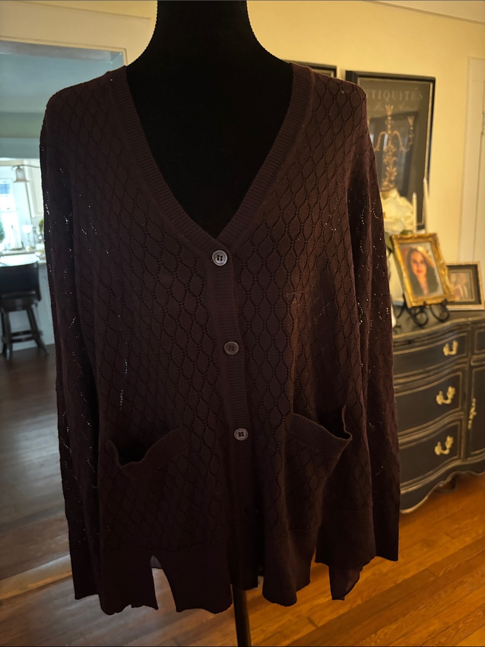 Lightweight V-Neck Button Cardigan - Dark wine/burgandy color.